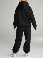 Plus size Tikibella™ hoodie and joggers set featuring a full-size kangaroo pocket in a cozy, casual look.