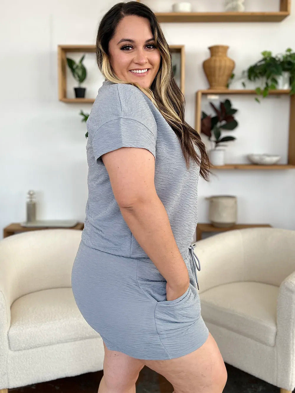 Tikibella™ Double Take short sleeve t-shirt and drawstring shorts set in a casual summer style.