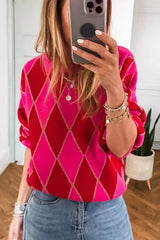 Tikibella™ argyle pattern long sleeve sweater in soft fabric with a stylish design and comfortable fit.