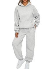 Full size Tikibella™ hoodie and joggers set featuring a kangaroo pocket in a cozy plus size design.