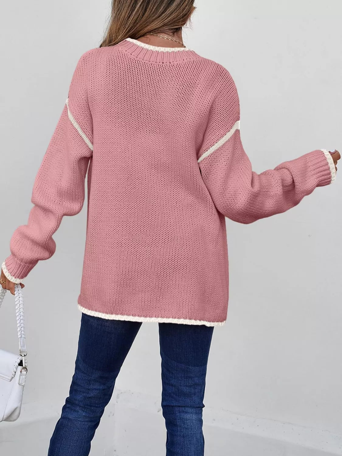 Contrast trim round neck sweater by Tikibella™ featuring a stylish design and cozy fit in a soft fabric.